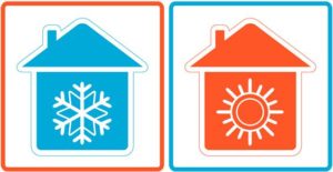 graphic of cool home and heated home