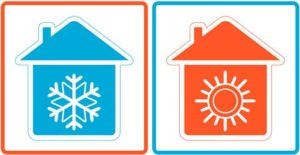 graphic of cool home and heated home