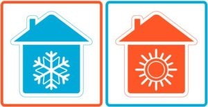 graphic of cool home and heated home