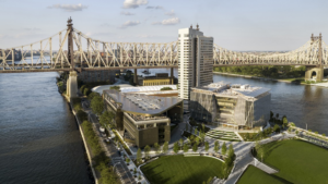 A rendering of the Roosevelt Island campus of Cornell Tech. 