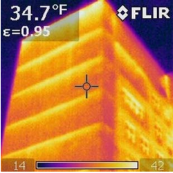 Fig. 1. An infrared (IR) image that shows the thermal impact of shelf angles