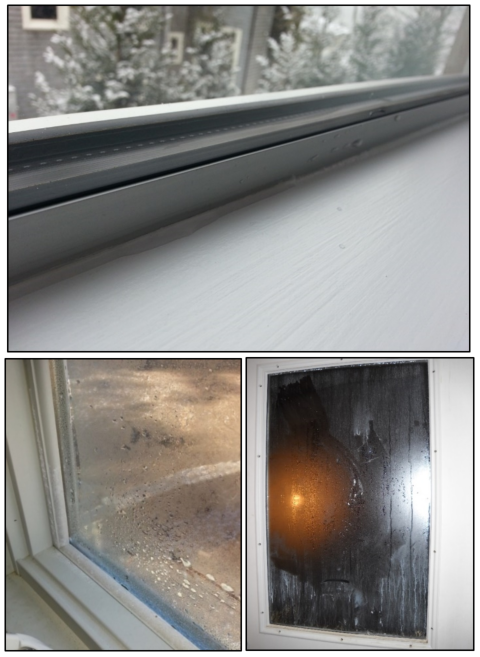 Condensation as a result of high indoor relative humidity and low ambient temperatures