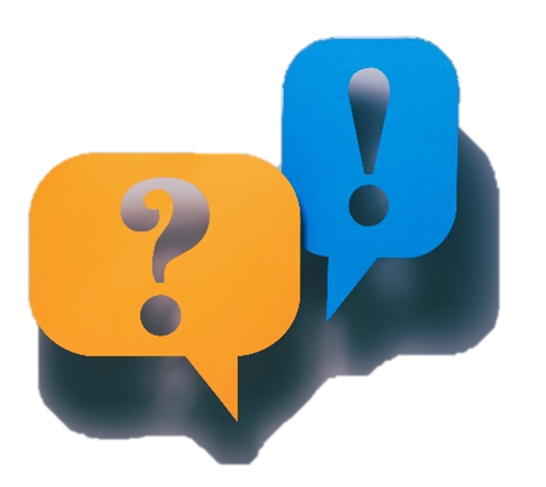 word bubbles with a question mark and exclamation point inside