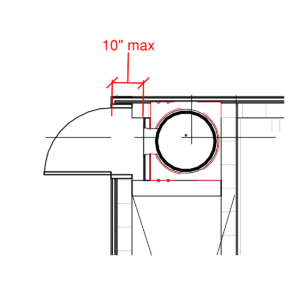 Diagram showing 10 inch maximum distance from the outer closet wall to the controls.