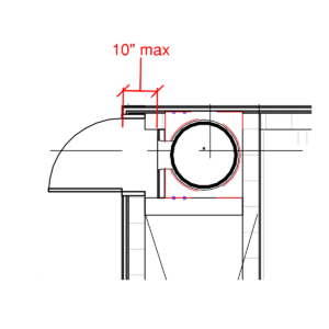 Diagram showing 10 inch maximum distance from the outer closet wall to the controls.