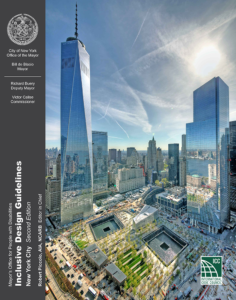 Cover of the Inclusive Design Guidelines for New York City published by the New York City Mayor's Office for People with Disabilities and the International Code Council.