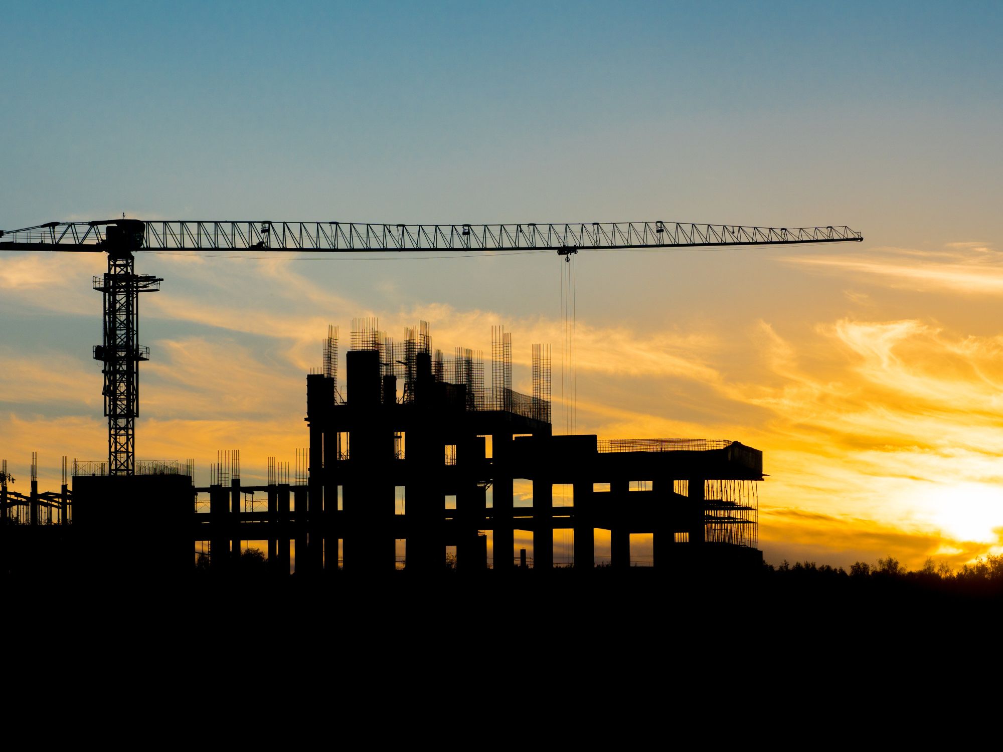 Construction site at sunset