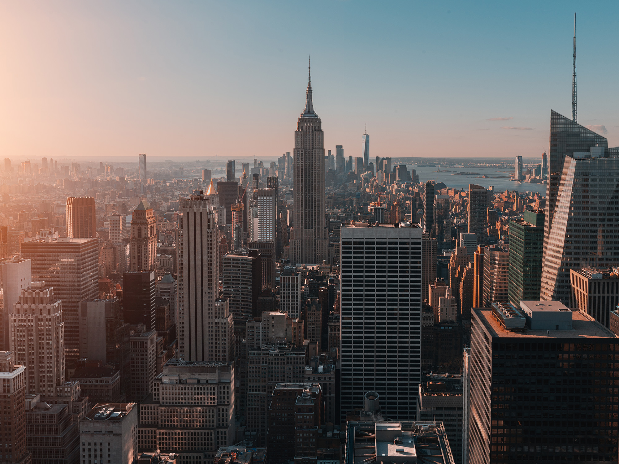 Aerial view of New York City at sunrise