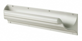 Image of a metal grab bar with a curved, ergonomic design and multiple screw holes for secure wall mounting. The grab bar has a smooth, polished finish and is designed to be ligature-resistant.